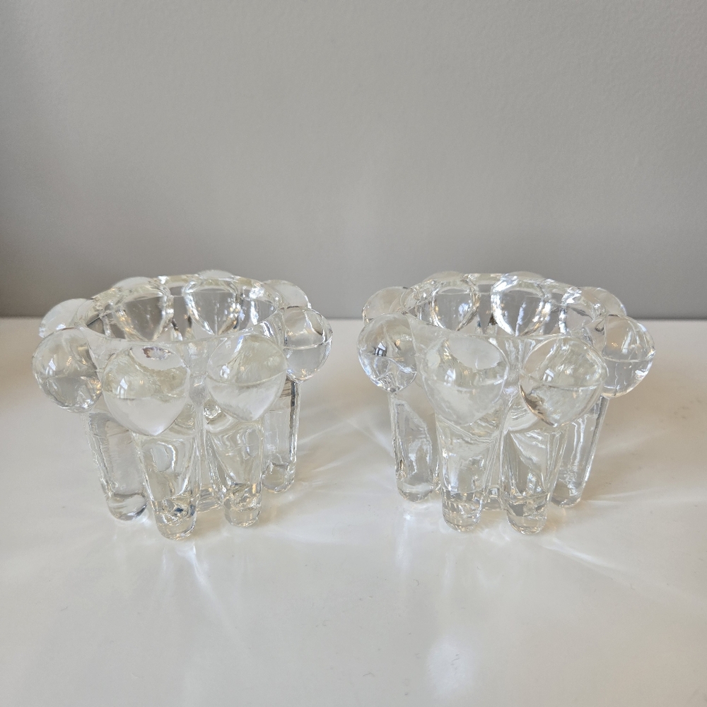 Vinatge Glass Bubble Candle Holder Set Of‎ 2